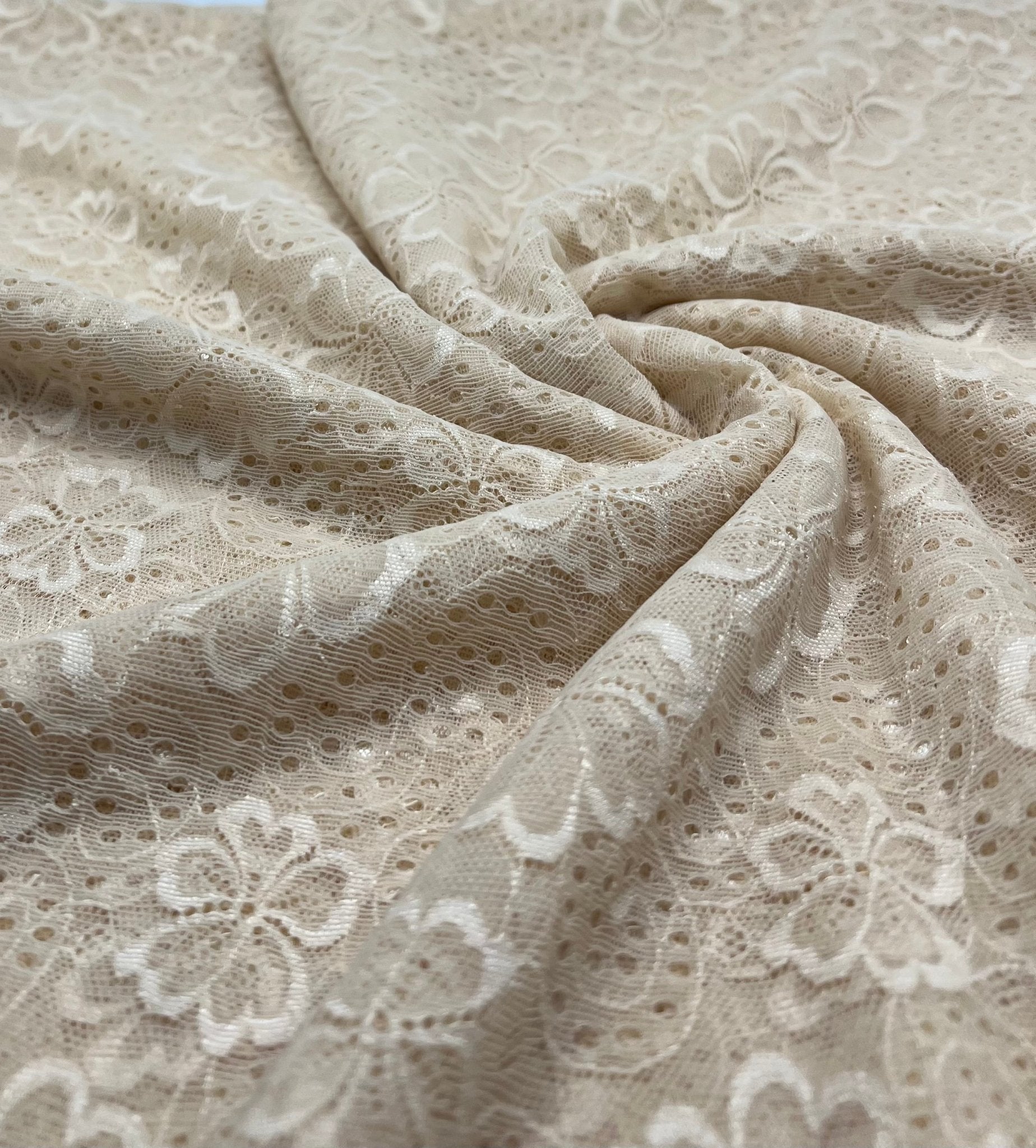 Sand Floral Lace Fabric Stretch - T9 Fabrics