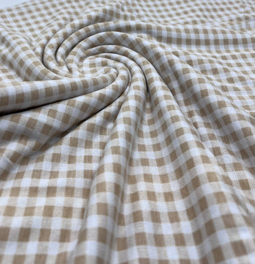 Sand & White Check Print Viscose Elastane Fabric - T9 Fabrics