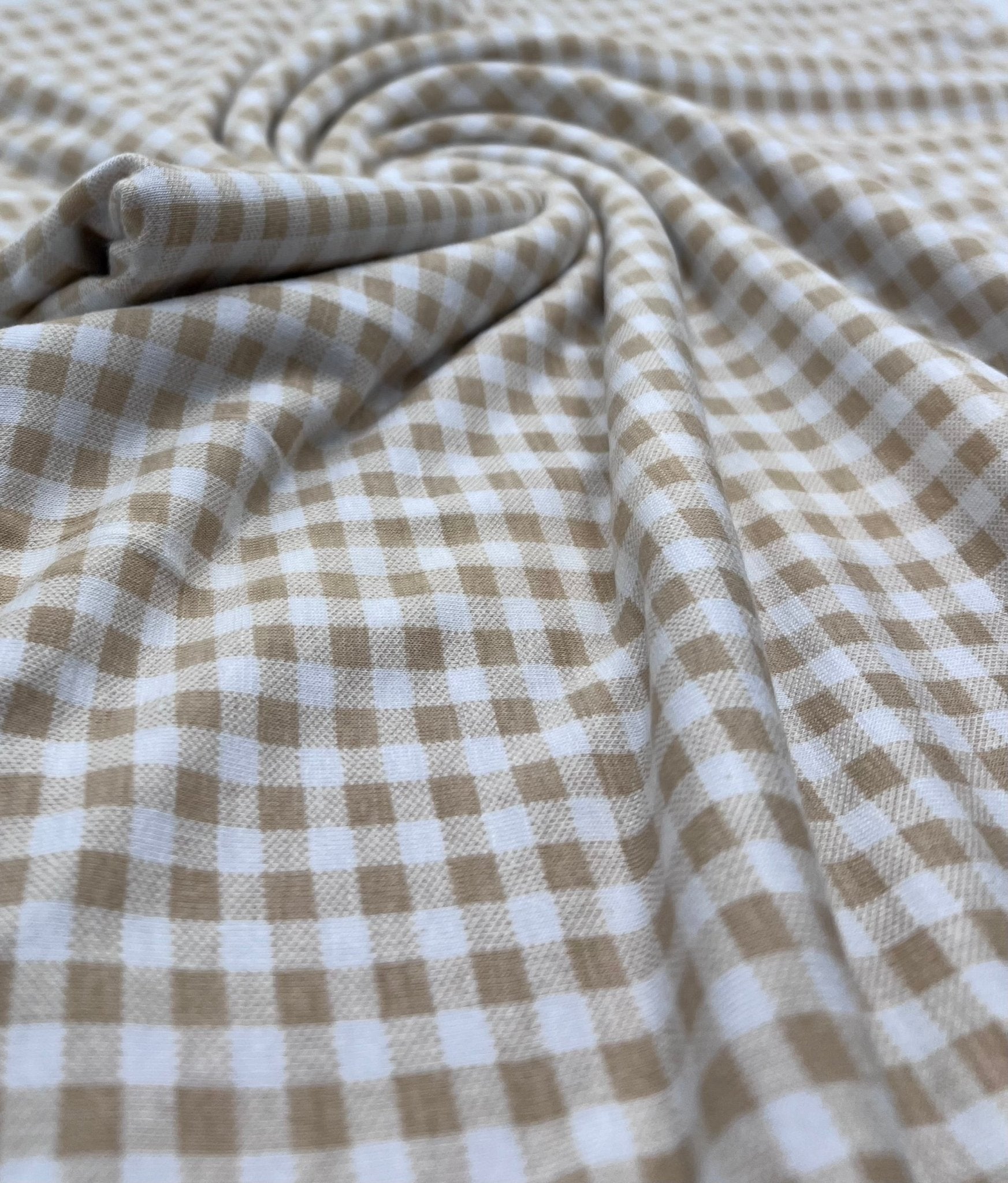 Sand & White Check Print Viscose Elastane Fabric - T9 Fabrics