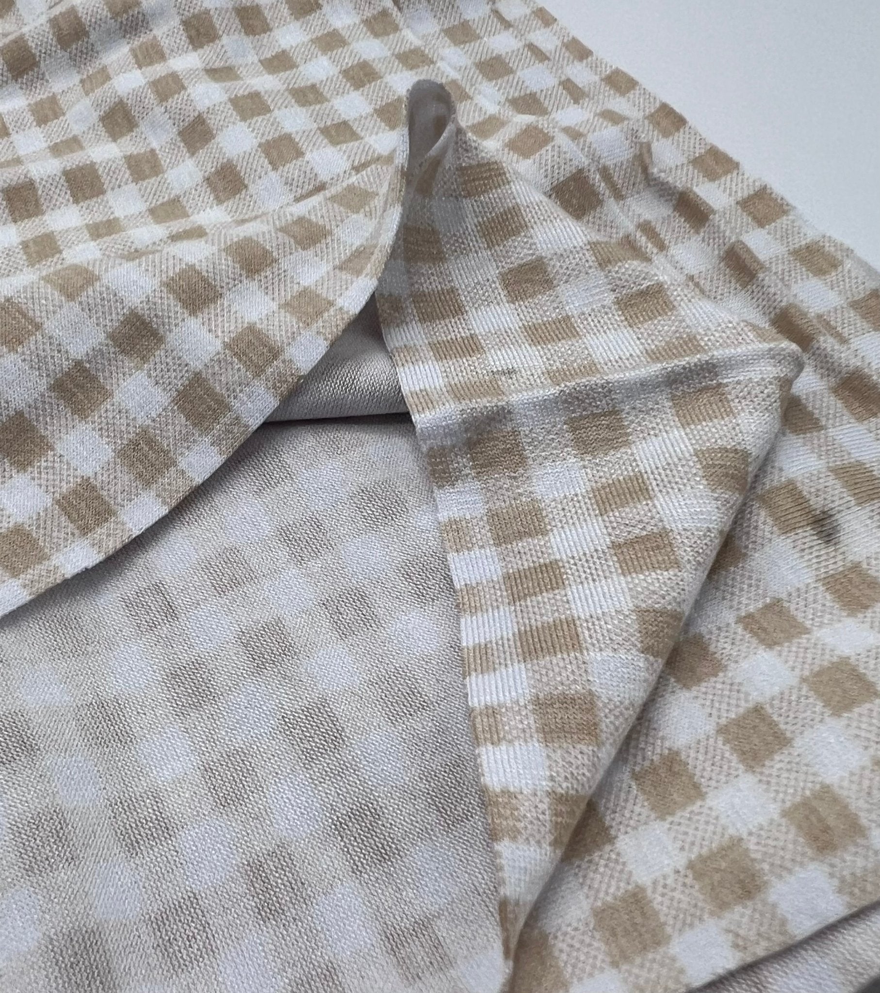 Sand & White Check Print Viscose Elastane Fabric - T9 Fabrics