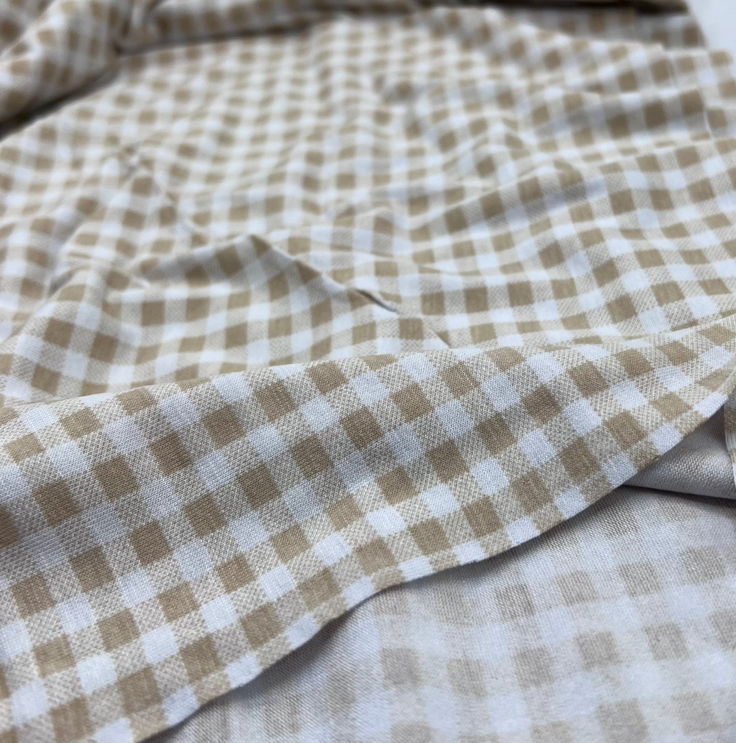 Sand & White Check Print Viscose Elastane Fabric - T9 Fabrics