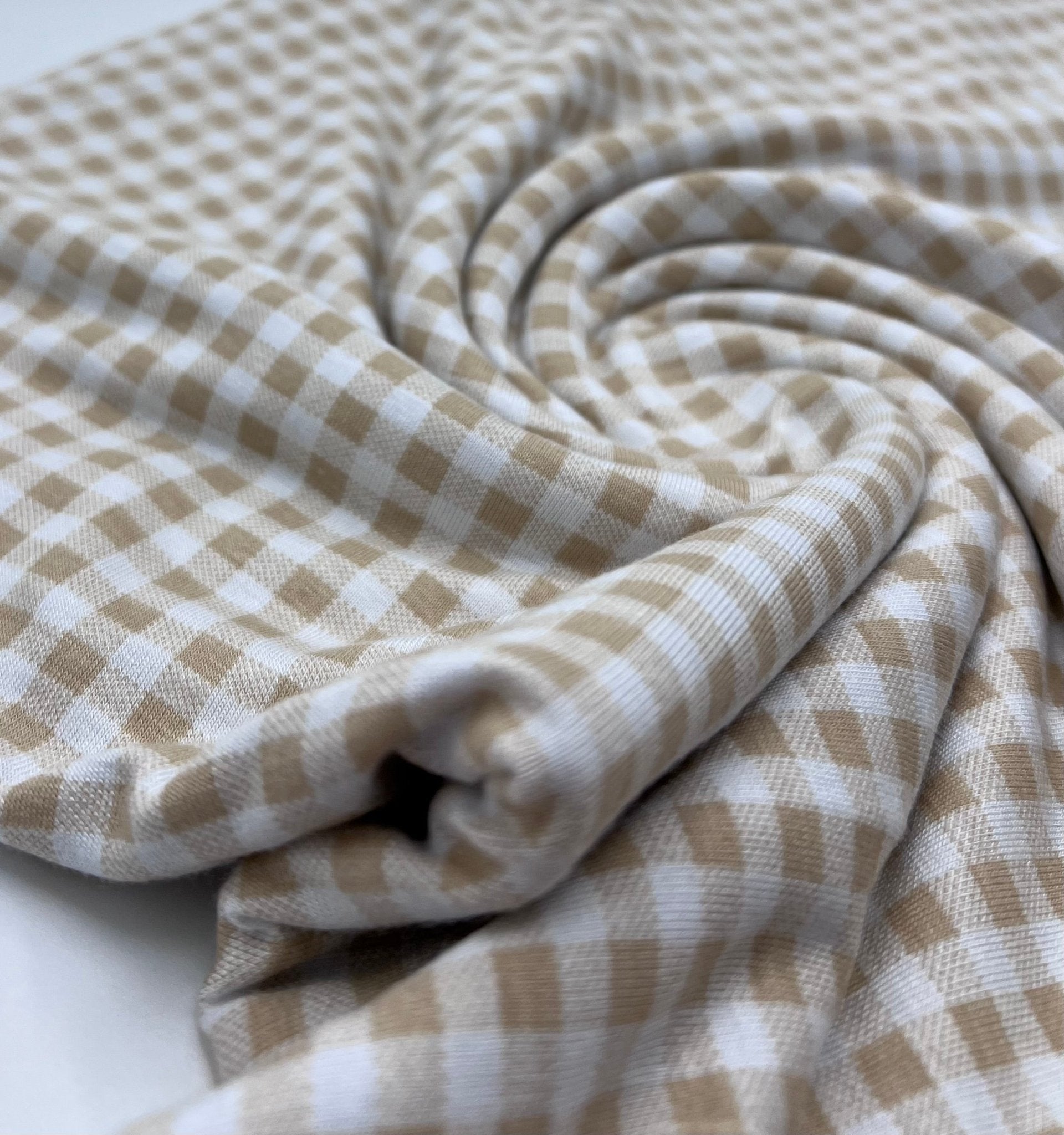 Sand & White Check Print Viscose Elastane Fabric - T9 Fabrics