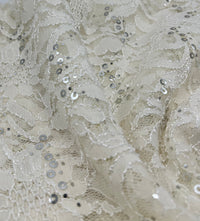Sequin Ivory Scalloped Edge Floral Lace Fabric Stretch - T9 Fabrics