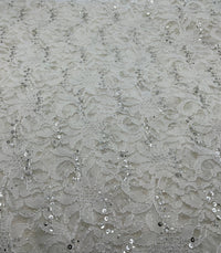 Sequin Ivory Scalloped Edge Floral Lace Fabric Stretch - T9 Fabrics