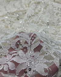 Sequin Ivory Scalloped Edge Floral Lace Fabric Stretch - T9 Fabrics