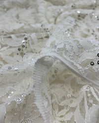 Sequin Ivory Scalloped Edge Floral Lace Fabric Stretch - T9 Fabrics