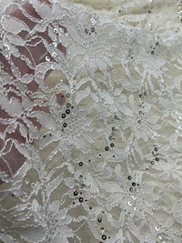 Sequin Ivory Scalloped Edge Floral Lace Fabric Stretch - T9 Fabrics