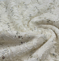 Sequin Ivory Scalloped Edge Floral Lace Fabric Stretch - T9 Fabrics