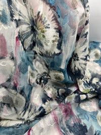 Shiny Floral Textured Printed Chiffon Dress Fabric - T9 Fabrics