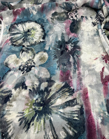Shiny Floral Textured Printed Chiffon Dress Fabric - T9 Fabrics