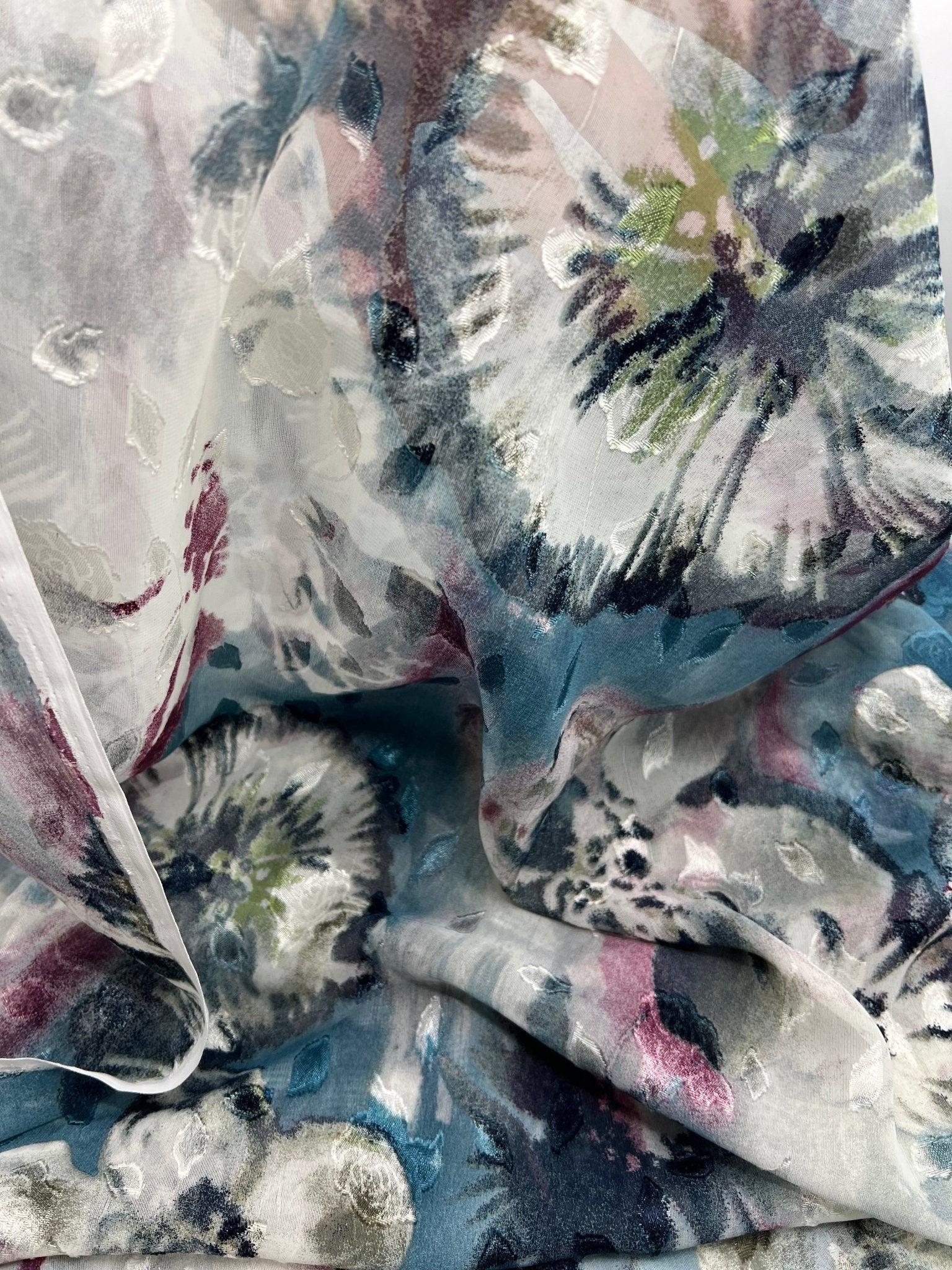 Shiny Floral Textured Printed Chiffon Dress Fabric - T9 Fabrics