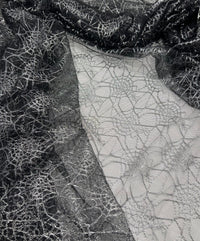 Silver Black Cobweb Halloween Print Mesh Fabric Stretch - T9 Fabrics