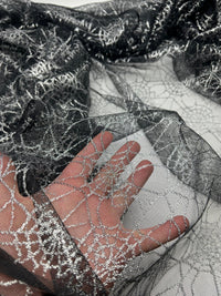 Silver Black Cobweb Halloween Print Mesh Fabric Stretch - T9 Fabrics
