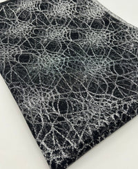 Silver Black Cobweb Halloween Print Mesh Fabric Stretch - T9 Fabrics