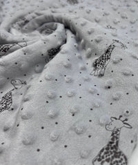 Silver Grey Giraffe Luxury Dimple Fleece Fabric Blanket Loungewear - T9 Fabrics