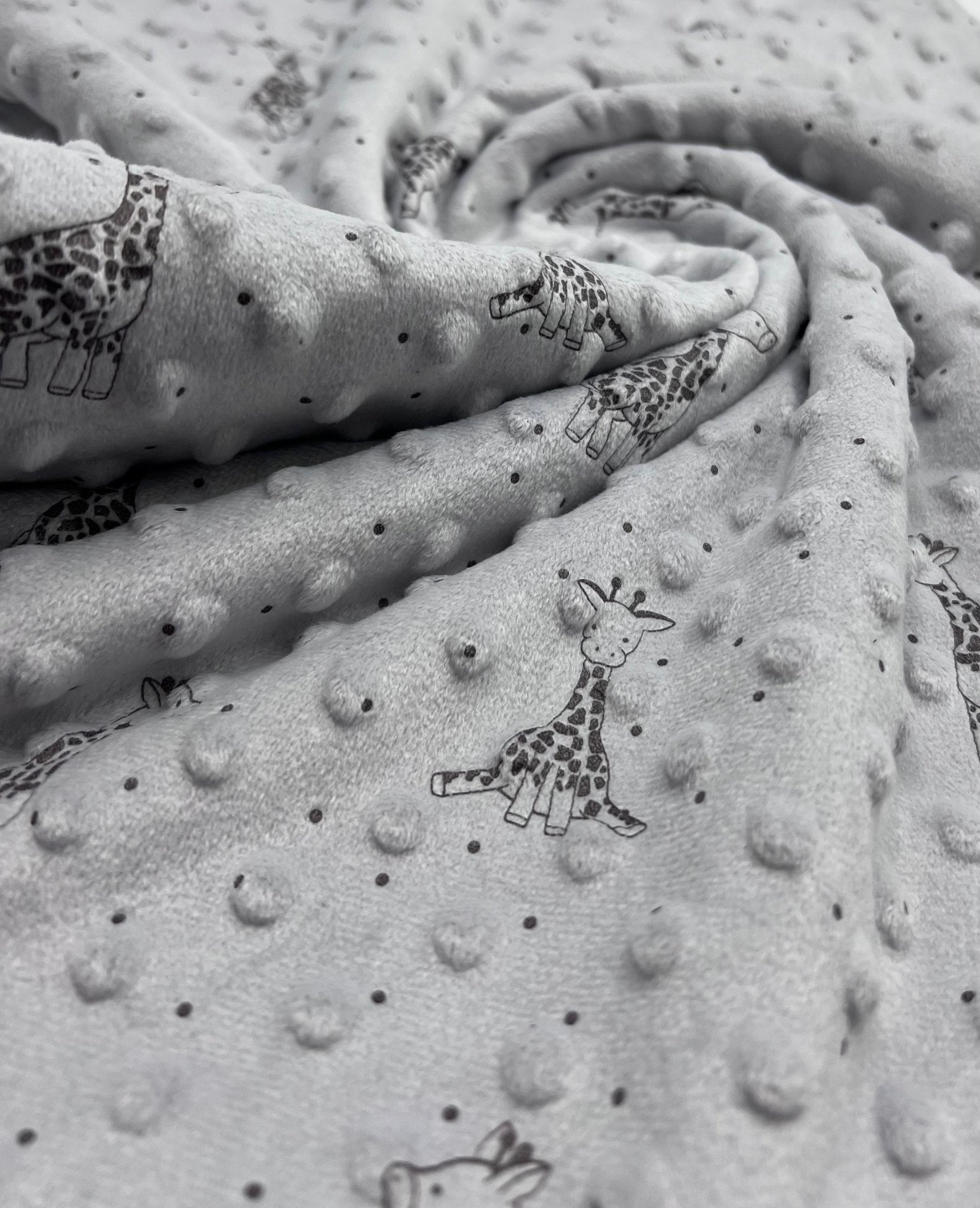 Silver Grey Giraffe Luxury Dimple Fleece Fabric Blanket Loungewear - T9 Fabrics