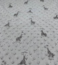 Silver Grey Giraffe Luxury Dimple Fleece Fabric Blanket Loungewear - T9 Fabrics