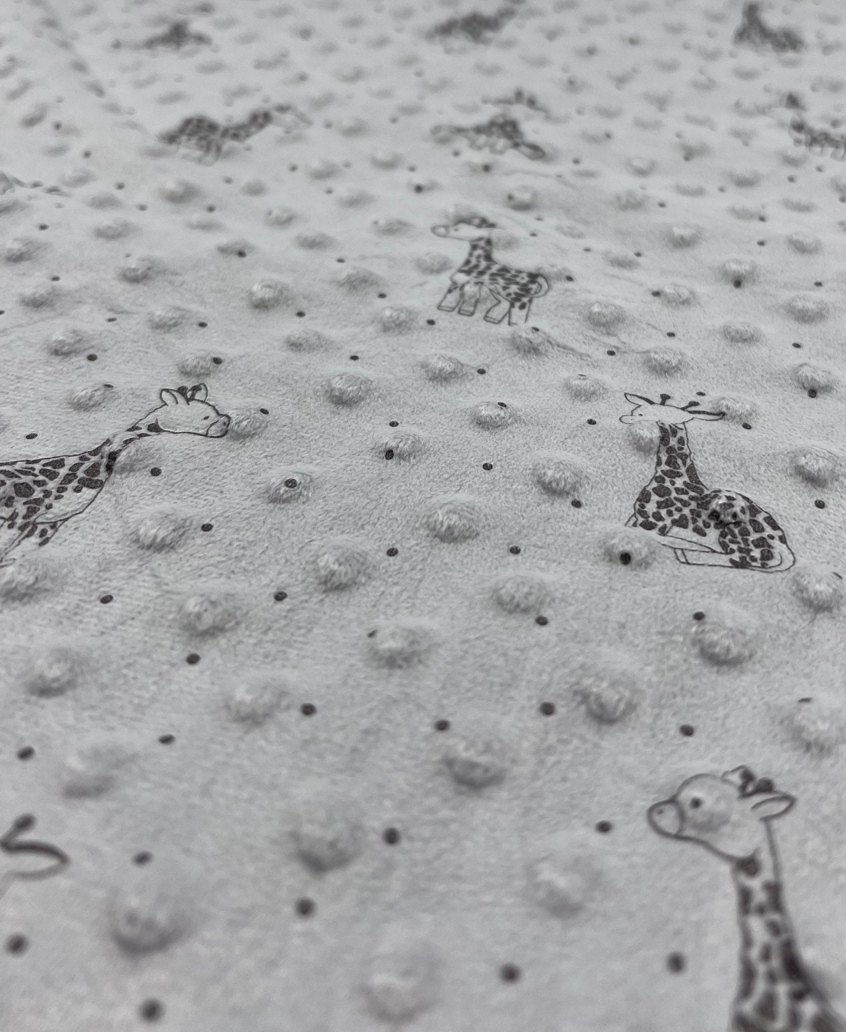 Silver Grey Giraffe Luxury Dimple Fleece Fabric Blanket Loungewear - T9 Fabrics