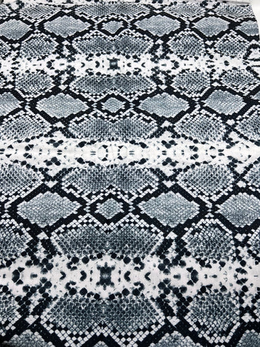 Silver Grey Snake Print Spun Poly Stretch Fabric - T9 Fabrics