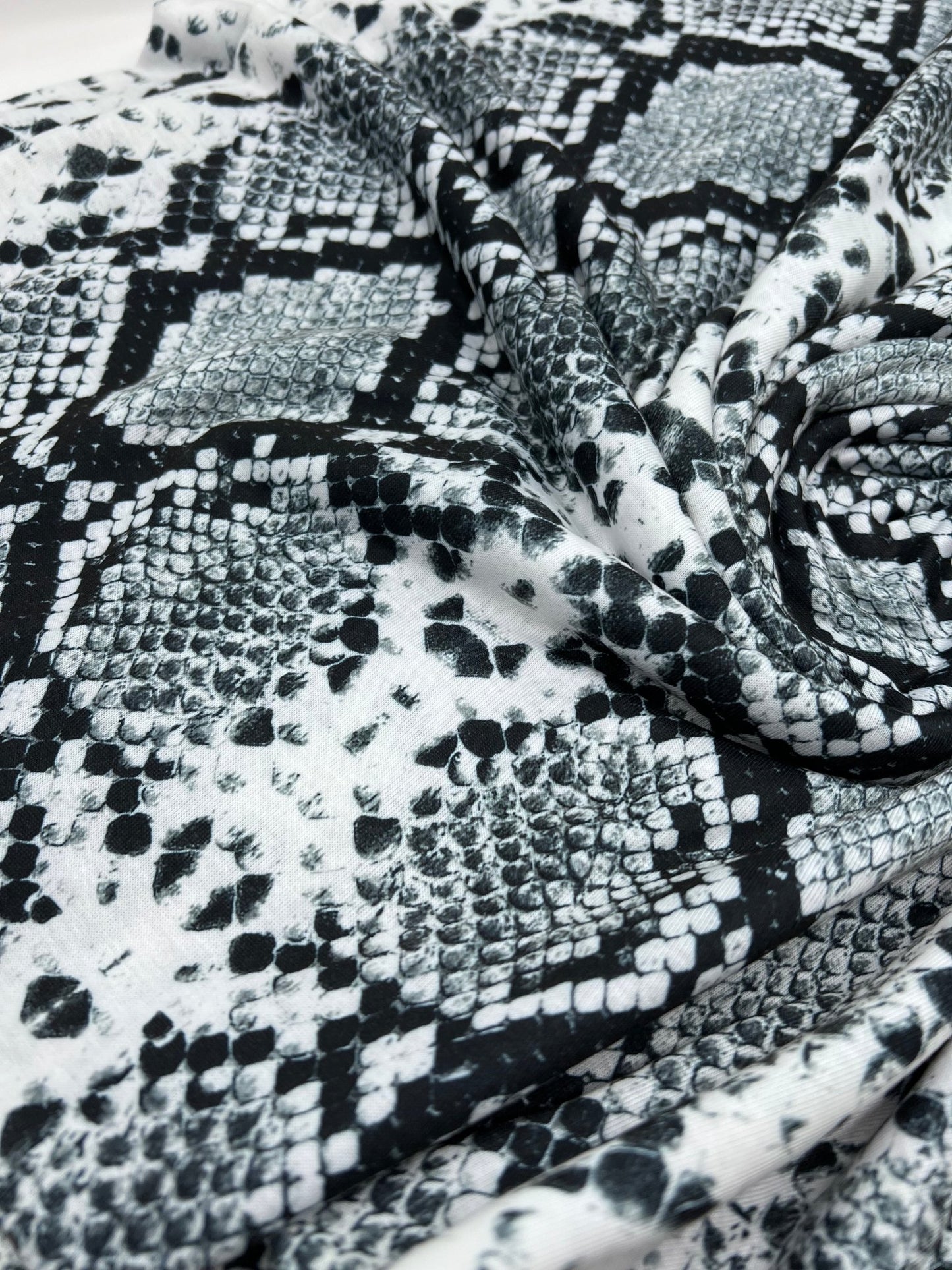 Silver Grey Snake Print Spun Poly Stretch Fabric - T9 Fabrics