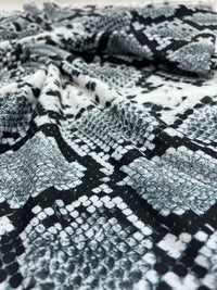 Silver Grey Snake Print Spun Poly Stretch Fabric - T9 Fabrics