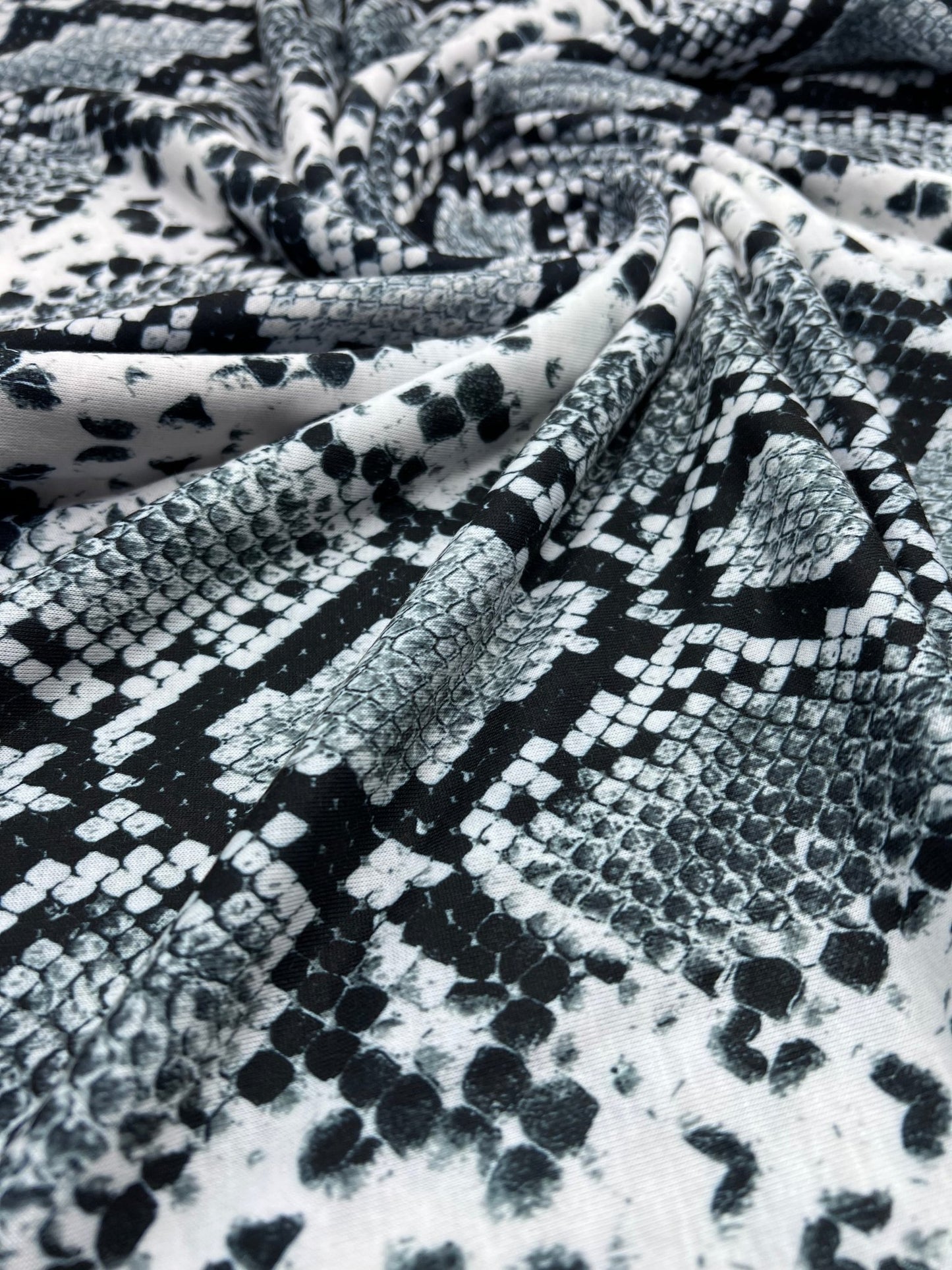 Silver Grey Snake Print Spun Poly Stretch Fabric - T9 Fabrics