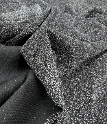 Silver Grey Sparkle Detail Black Lurex Fabric - T9 Fabrics