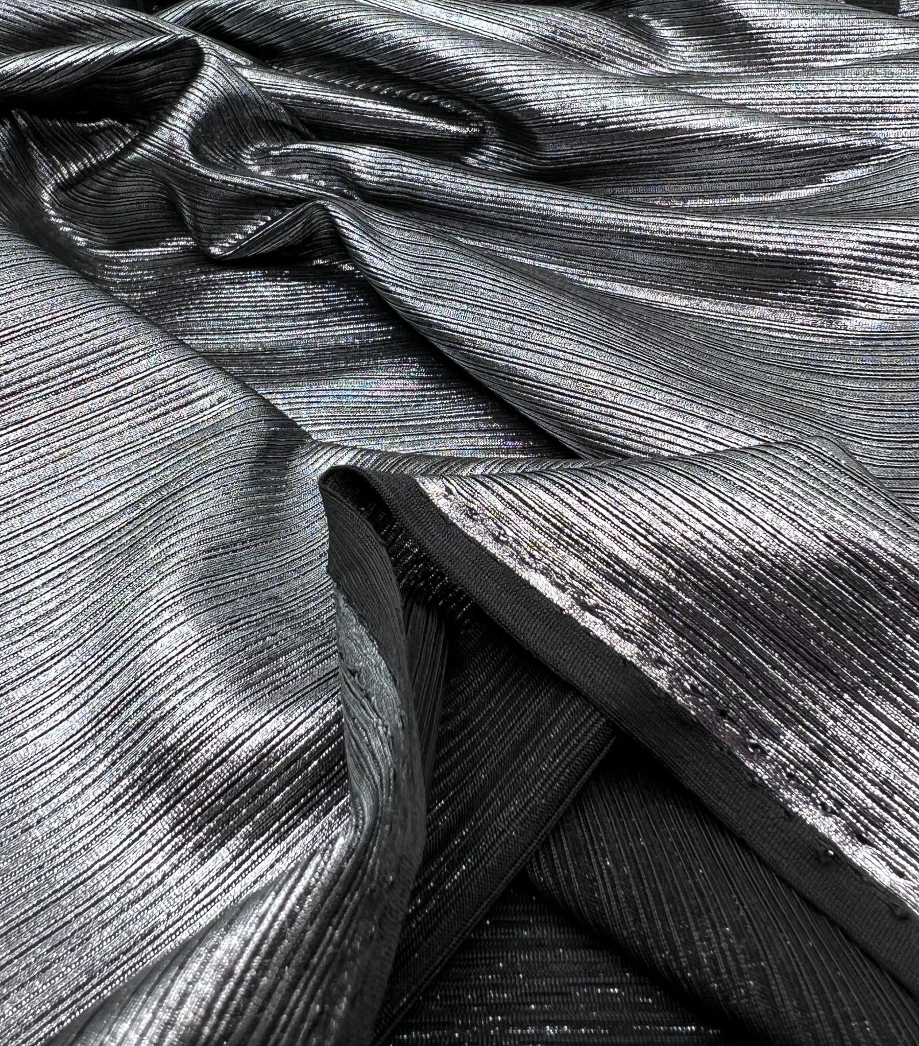 Silver Metallic Stretch Foil Rib Fabric - T9 Fabrics