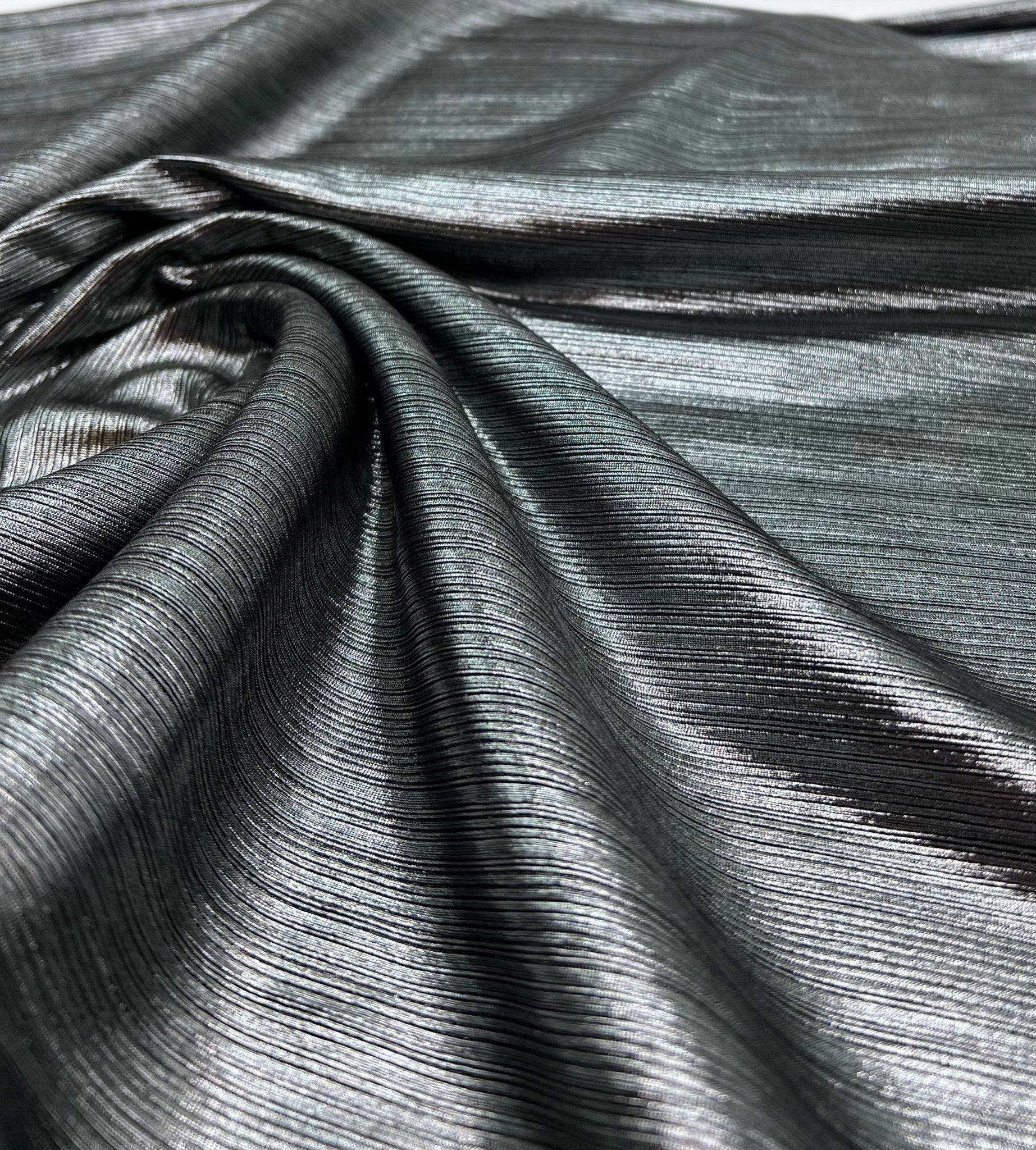 Silver Metallic Stretch Foil Rib Fabric - T9 Fabrics