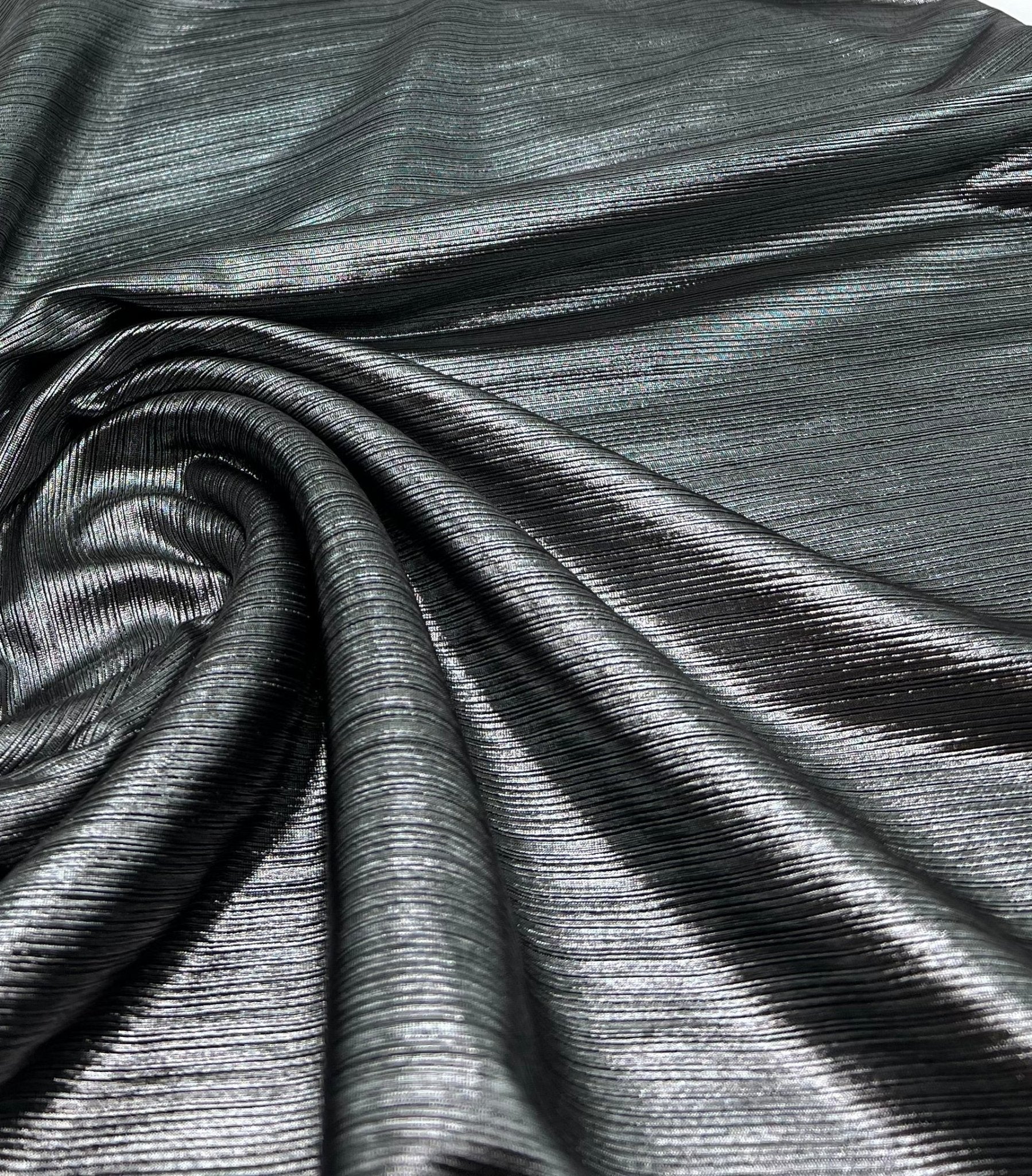 Silver Metallic Stretch Foil Rib Fabric - T9 Fabrics