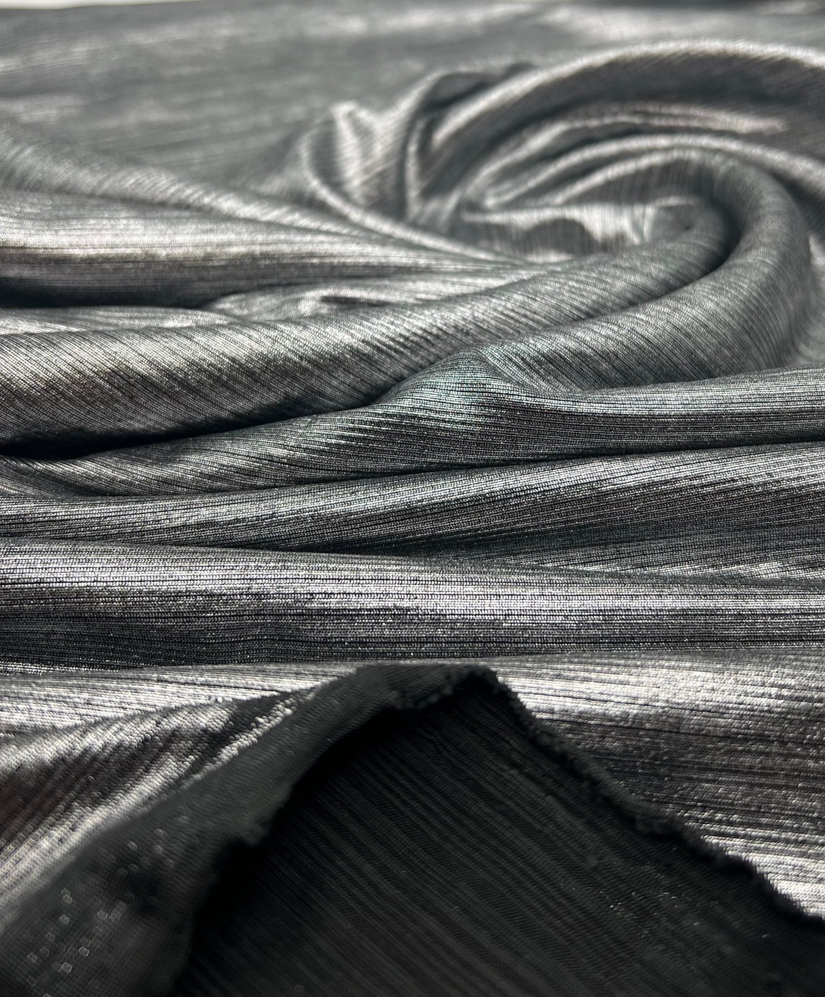 Silver On Black Metallic Foil Rib Fabric - T9 Fabrics