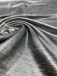 Silver On Black Metallic Foil Rib Fabric - T9 Fabrics