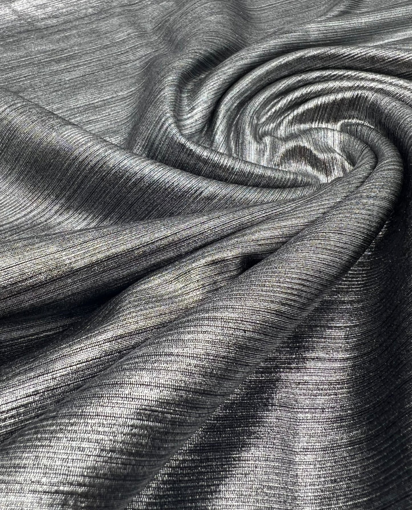 Silver On Black Metallic Foil Rib Fabric - T9 Fabrics