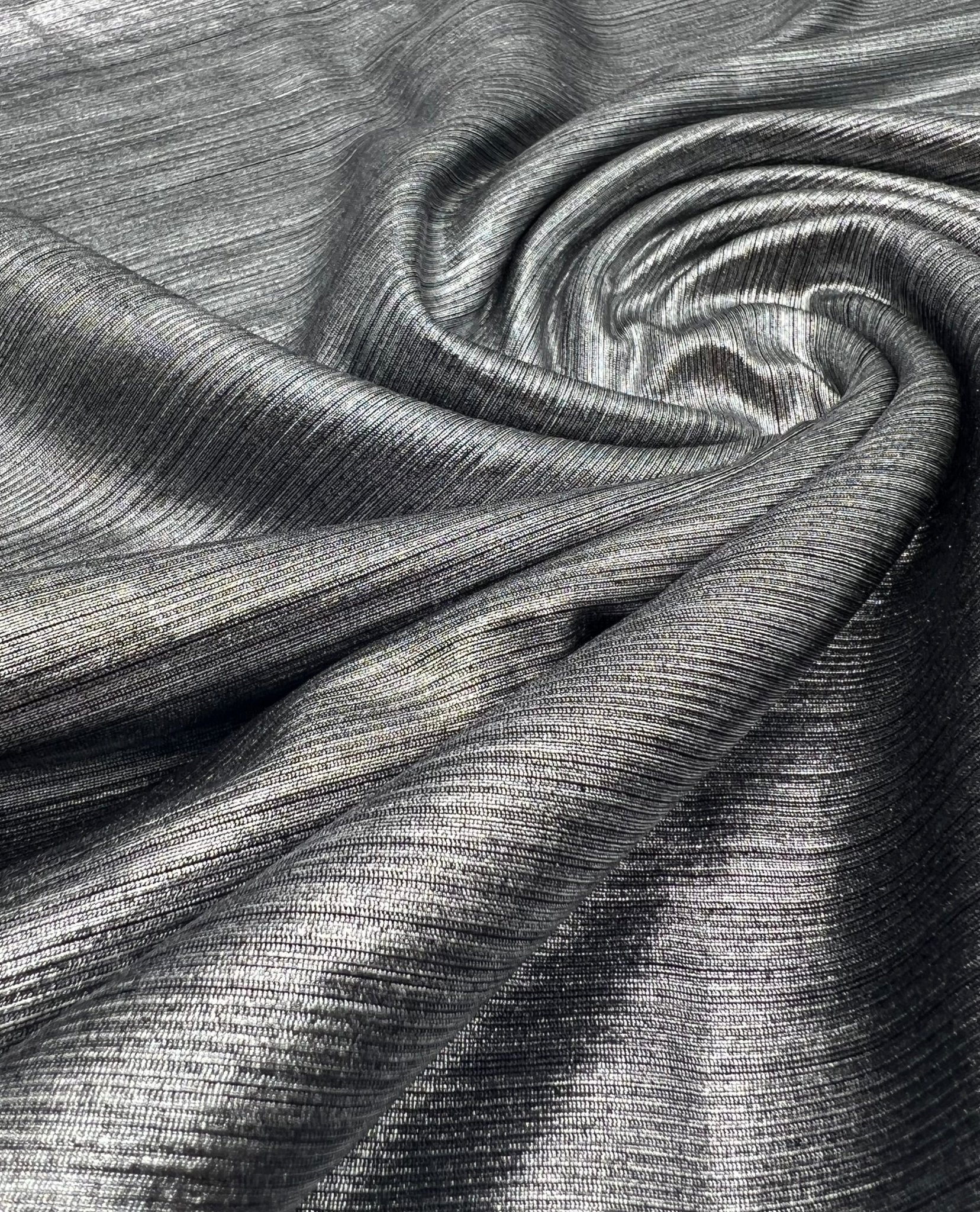 Silver On Black Metallic Foil Rib Fabric - T9 Fabrics