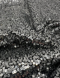 Silver On Black Sequin Detail Non Stretch Fabric - T9 Fabrics