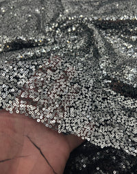 Silver On Black Sequin Detail Non Stretch Fabric - T9 Fabrics