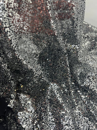 Silver On Black Sequin Detail Non Stretch Fabric - T9 Fabrics
