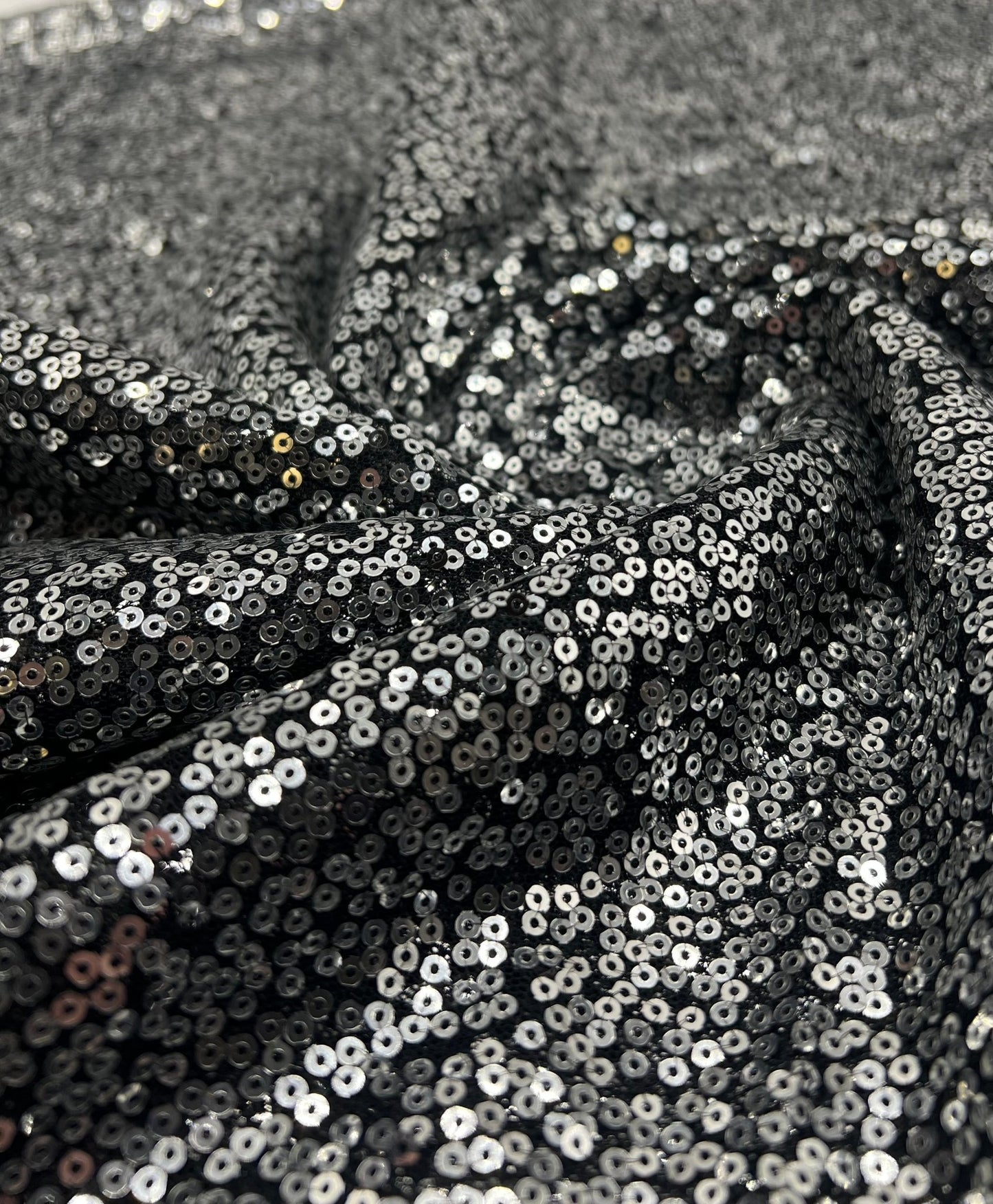 Silver On Black Sequin Detail Non Stretch Fabric - T9 Fabrics
