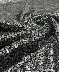Silver On Black Sequin Detail Non Stretch Fabric - T9 Fabrics