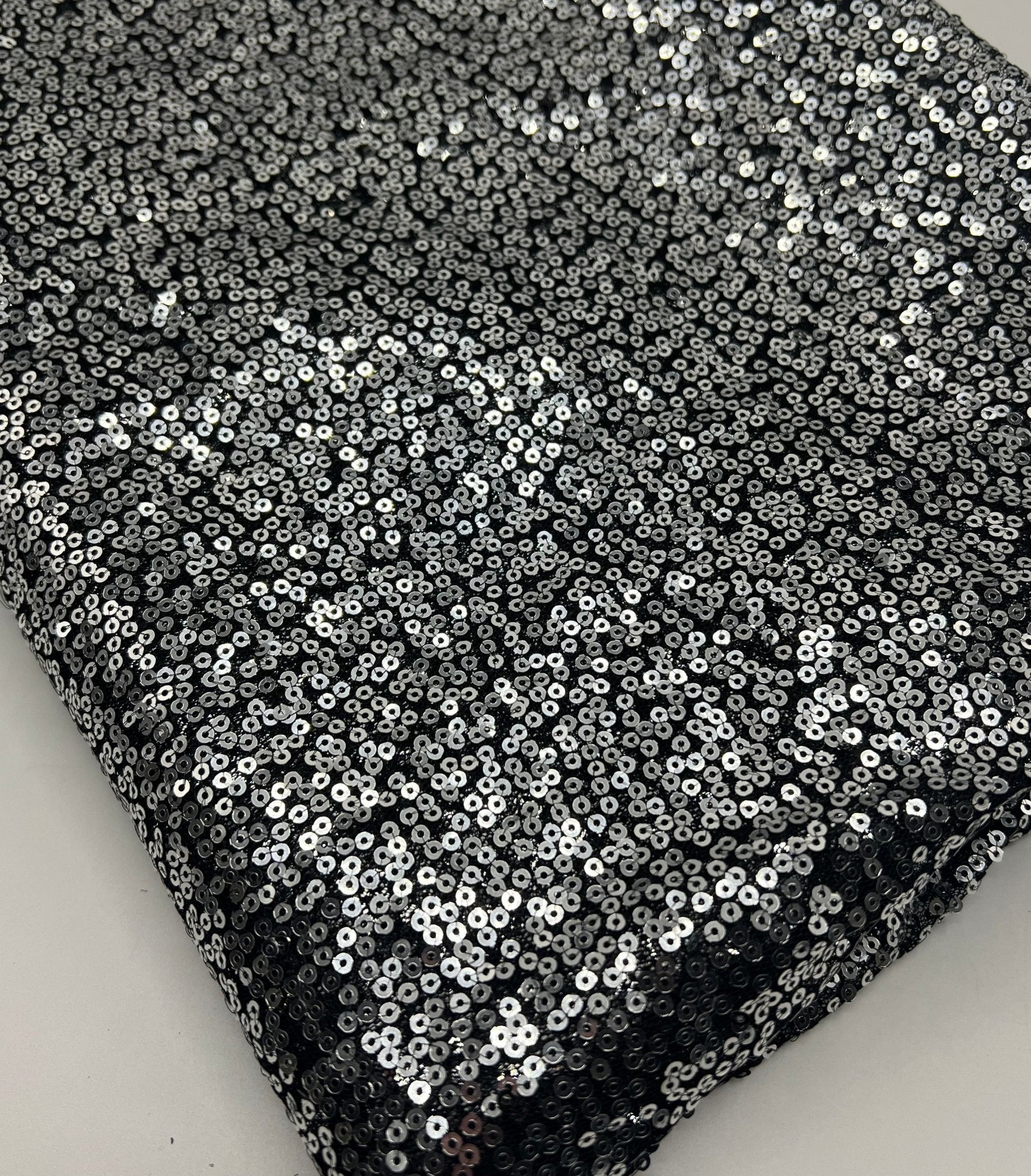 Silver On Black Sequin Detail Non Stretch Fabric - T9 Fabrics
