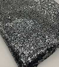 Silver On Black Sequin Detail Non Stretch Fabric - T9 Fabrics
