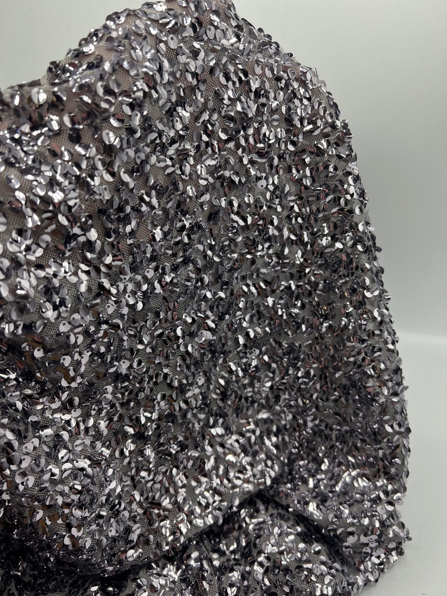 Silver On Grey Large Sequin Detail Fabric - T9 Fabrics