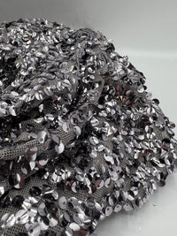 Silver On Grey Large Sequin Detail Fabric - T9 Fabrics