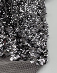 Silver On Grey Large Sequin Detail Fabric - T9 Fabrics