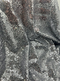 Silver On Grey Sequin Detail Non Stretch Fabric - T9 Fabrics