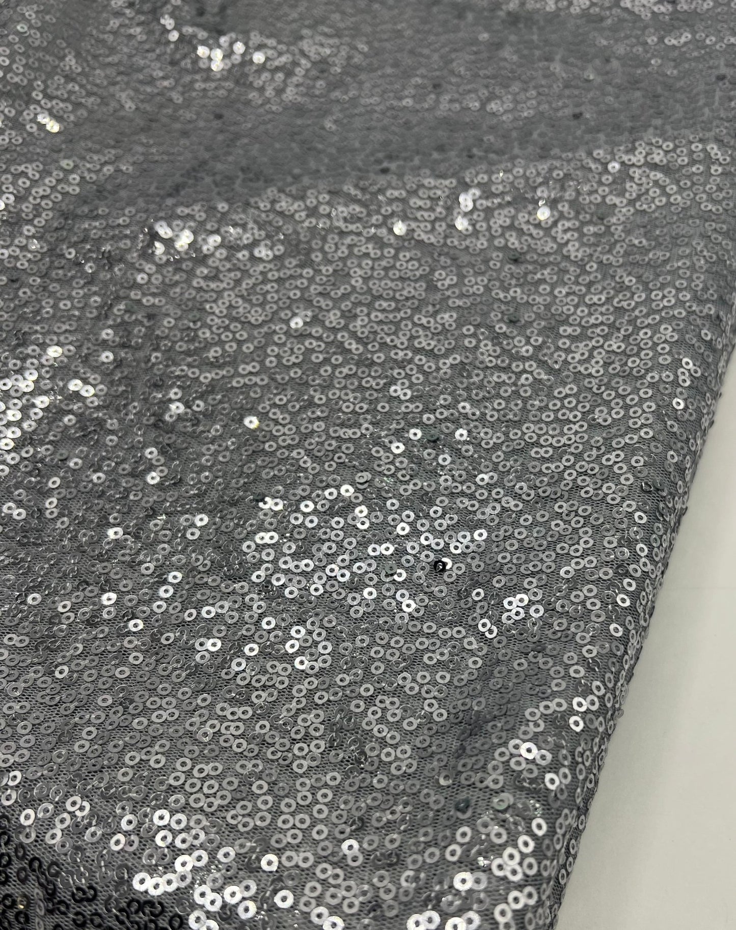 Silver On Grey Sequin Detail Non Stretch Fabric - T9 Fabrics