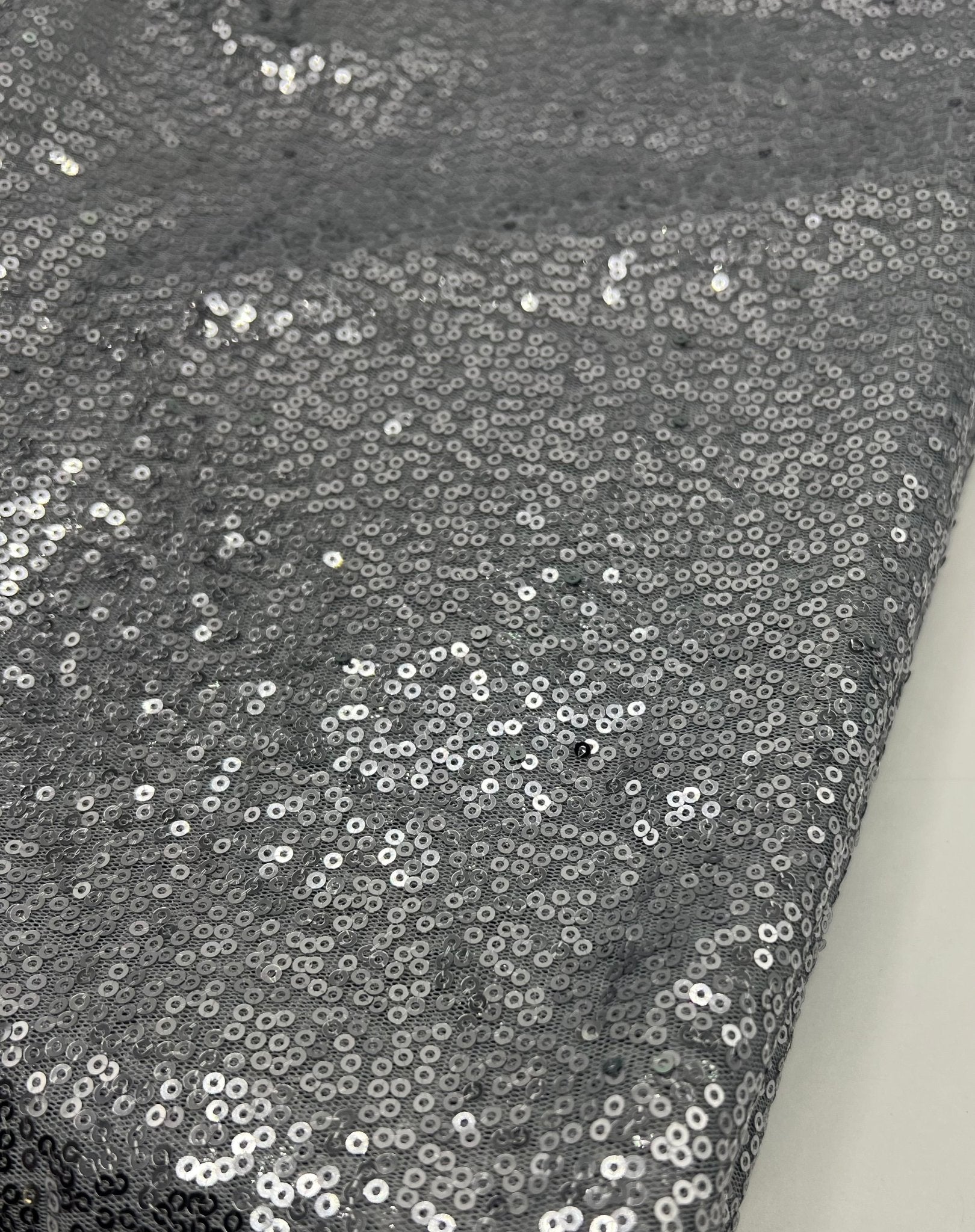 Silver On Grey Sequin Detail Non Stretch Fabric - T9 Fabrics