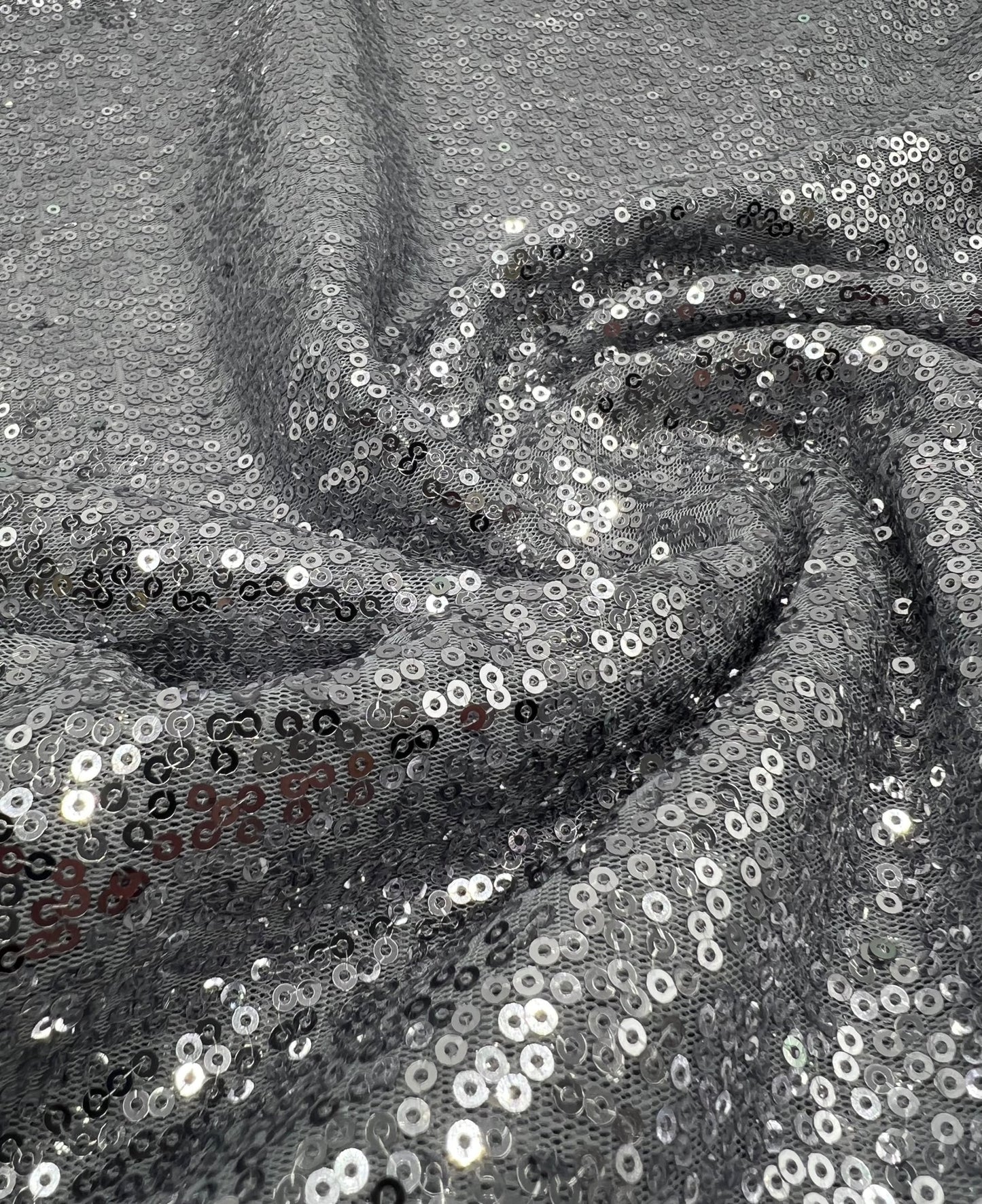 Silver On Grey Sequin Detail Non Stretch Fabric - T9 Fabrics