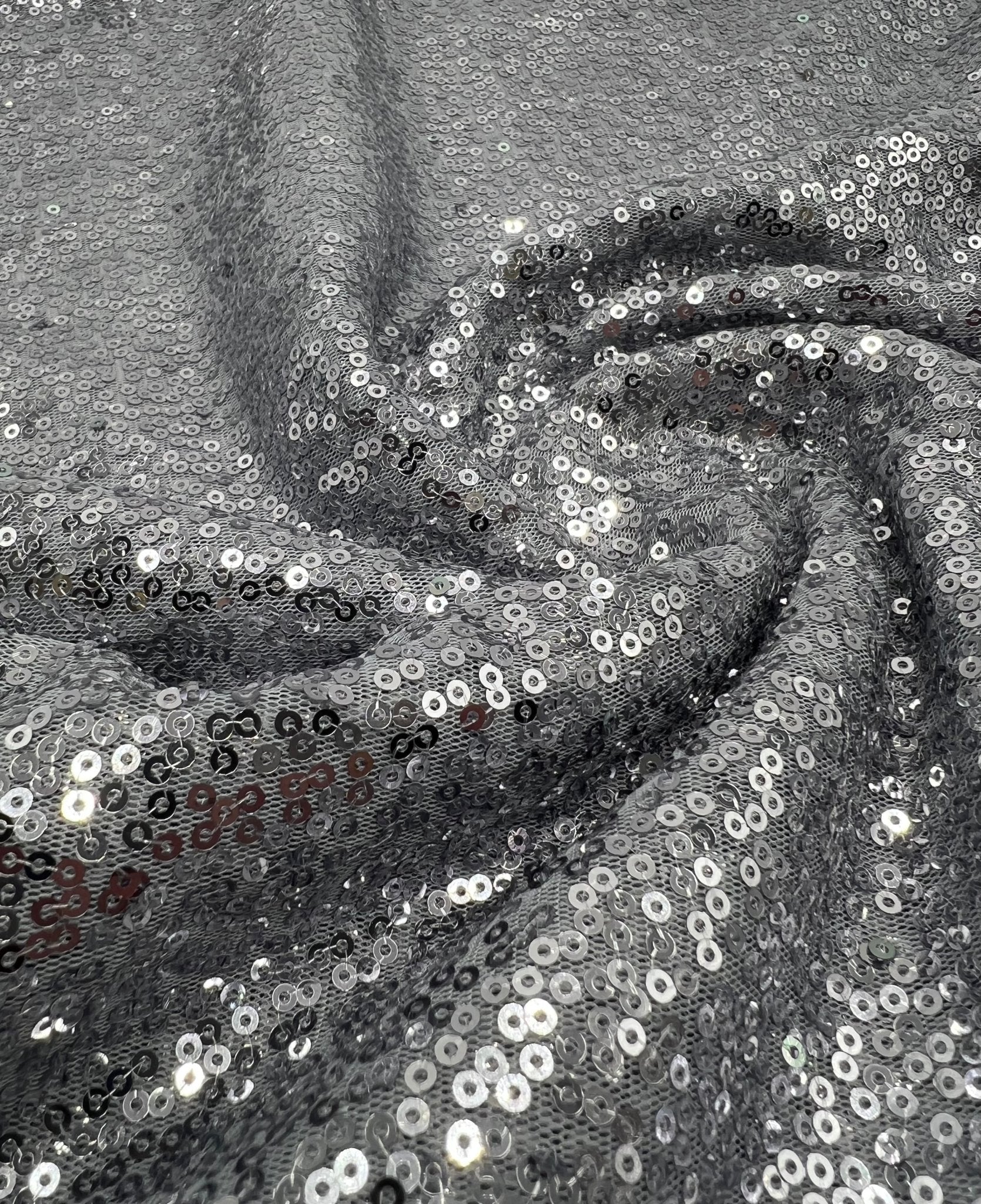 Silver On Grey Sequin Detail Non Stretch Fabric - T9 Fabrics