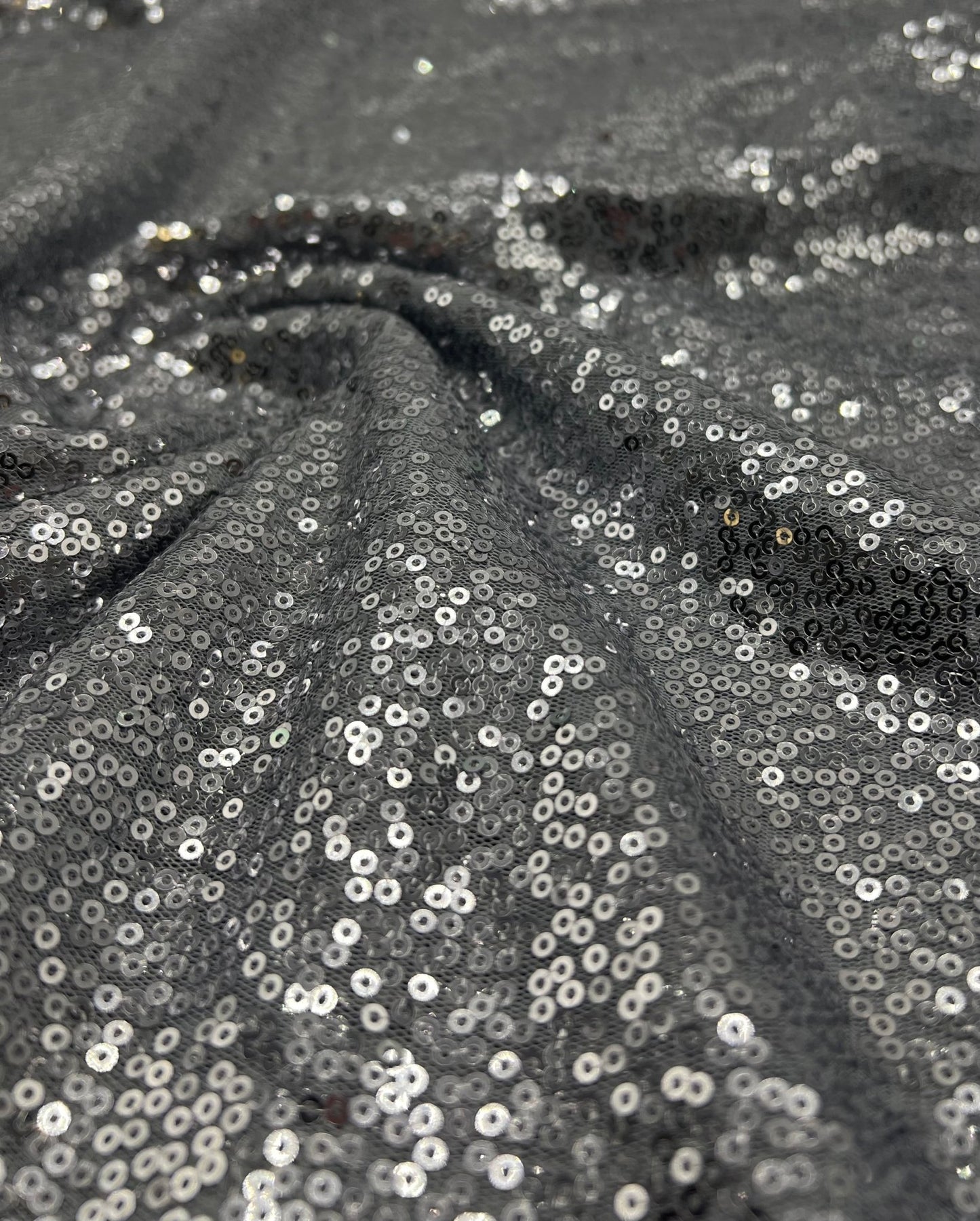 Silver On Grey Sequin Detail Non Stretch Fabric - T9 Fabrics